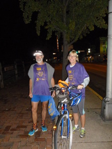 Kev and Faye at the 6AM start of his 140 mile run from the Colonial Court House in York